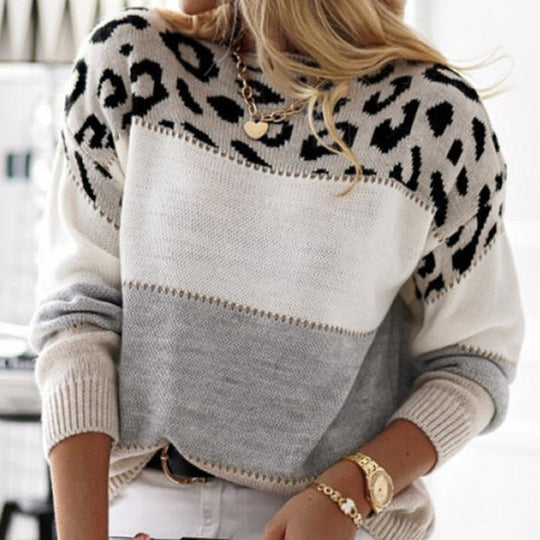 Damen Gemusterter Pullover mit animalischem Print und lässigem Schnitt EB