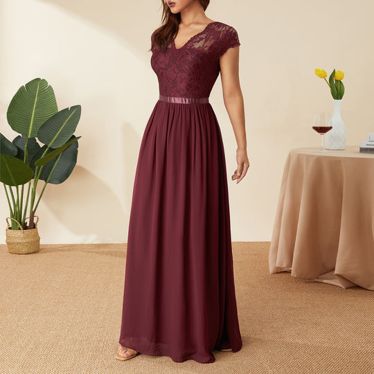 Damen Elegantes Spitzenkleid mit V-Ausschnitt EB