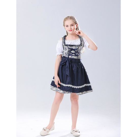 Damen nan traditionelles Dirndlkleid für Mädchen mit Schnürkorsett Puffärmeln und Spitzenschürze EB