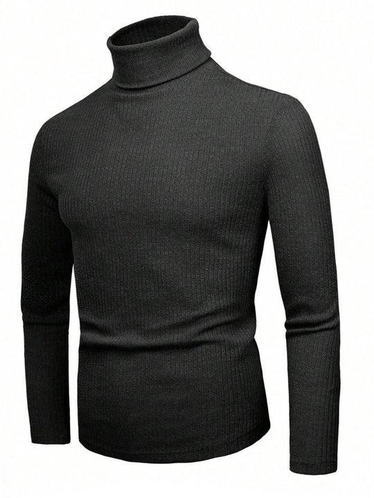 Damen eleganter Strickpullover mit hohem Kragen und feiner Rippenstruktur EB