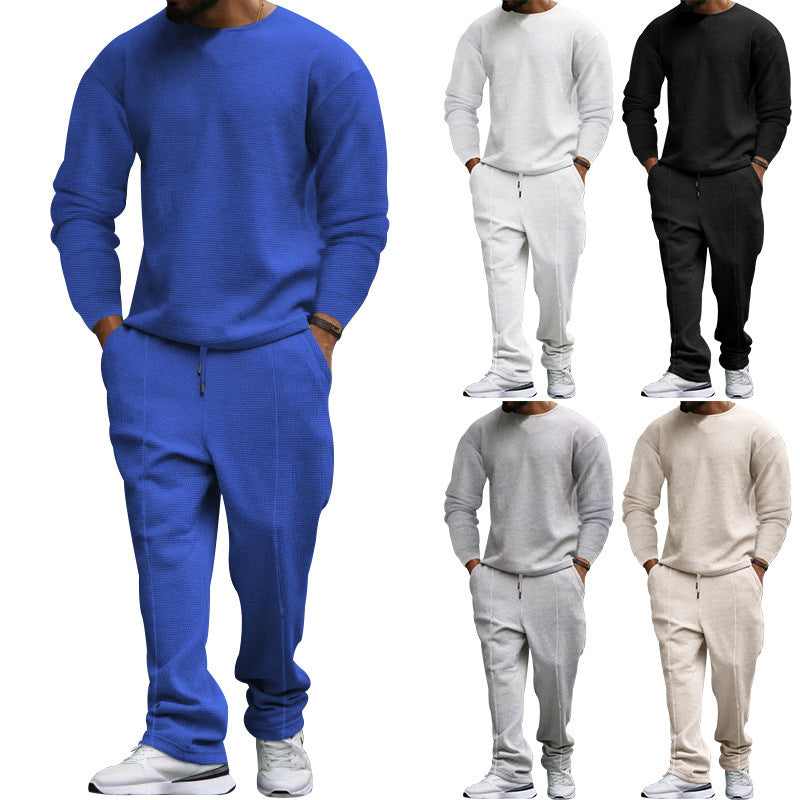 Herren nan strukturiertes Lounge-Set mit Rundhals-Pullover und schmal zulaufender Naht-Jogginghose EB