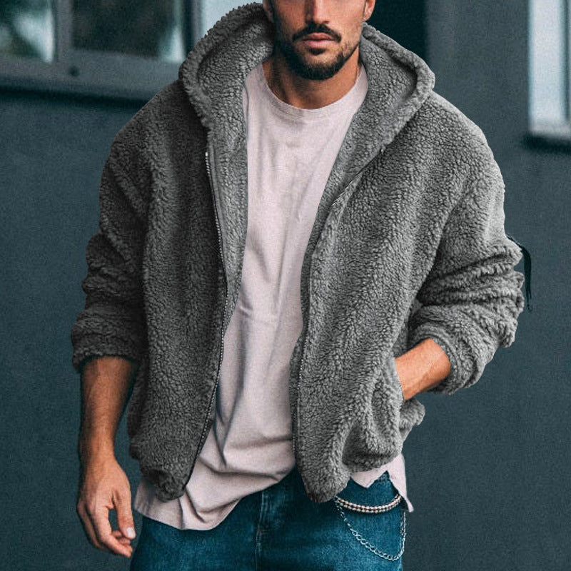 Herren kuschelige Fleecejacke mit großzügiger Kapuze und Reißverschluss EB