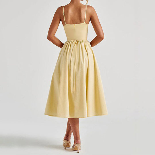 Damen Midikleid mit herzförmigem Ausschnitt und schwingendem Rock EB