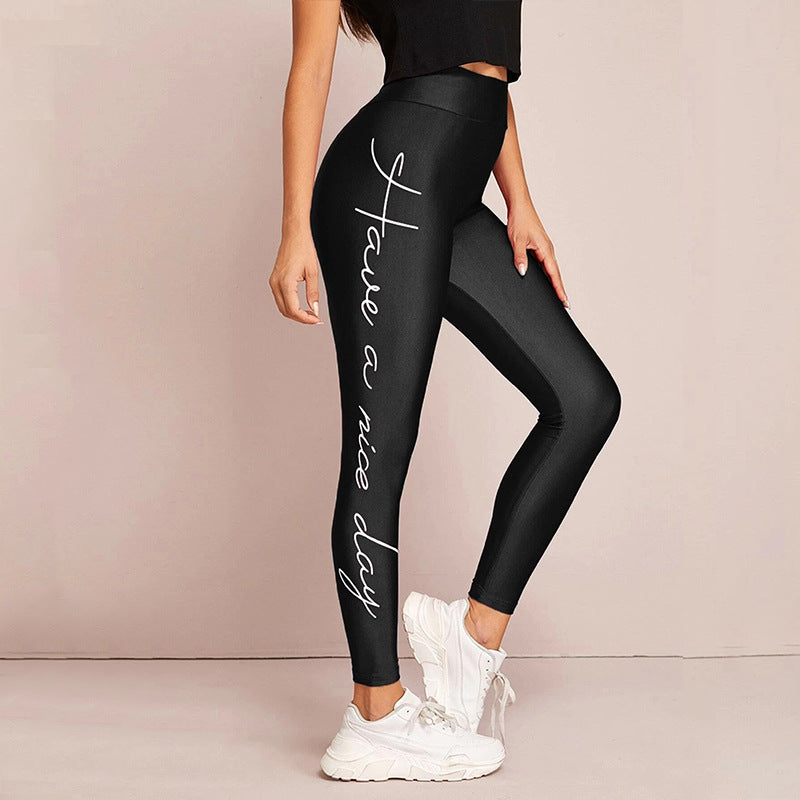 Damen Sportleggings mit inspirierendem Schriftzug und hohem Bund EB