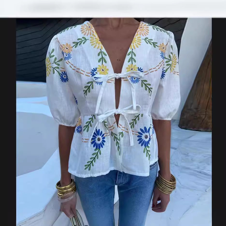 Damen luftige und elegante Bluse mit floralem Muster EB