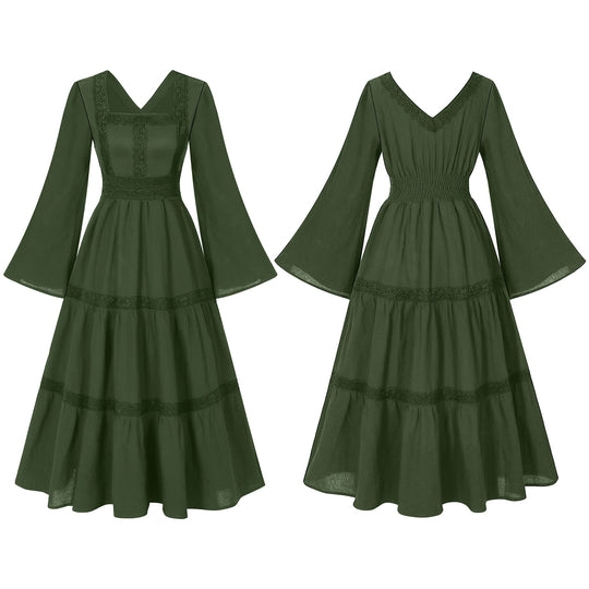 Damen nan romantisches Maxikleid mit Carmen-Ausschnitt, Puffärmeln, tailliertem Mieder und seitlicher Raffung Eb