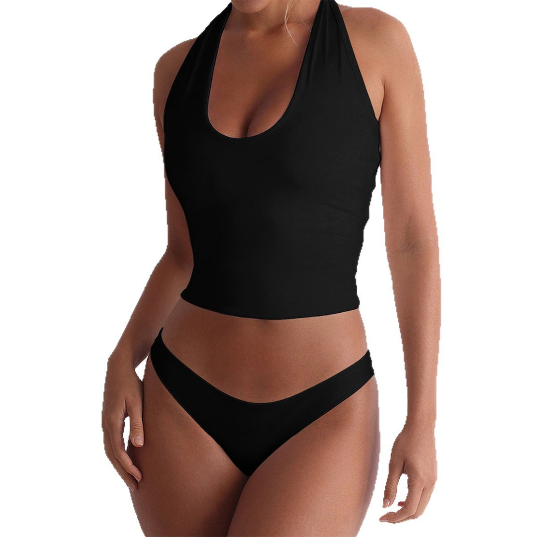 Damen Sportlicher Badeanzug im Crop-Top-Stil mit tiefem V-Ausschnitt EB