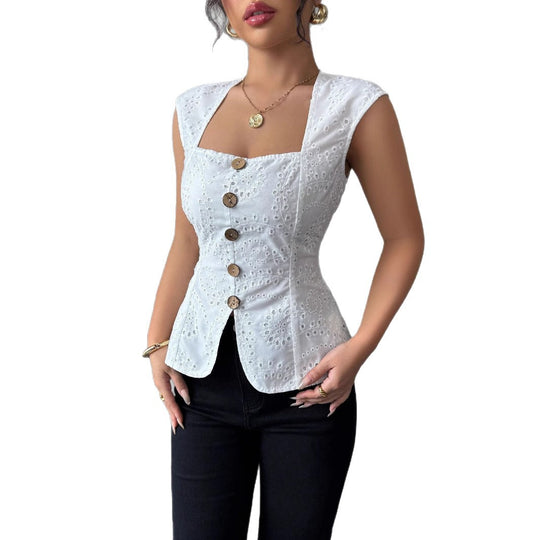 Damen Elegantes Oberteil mit Knopfdetails EB