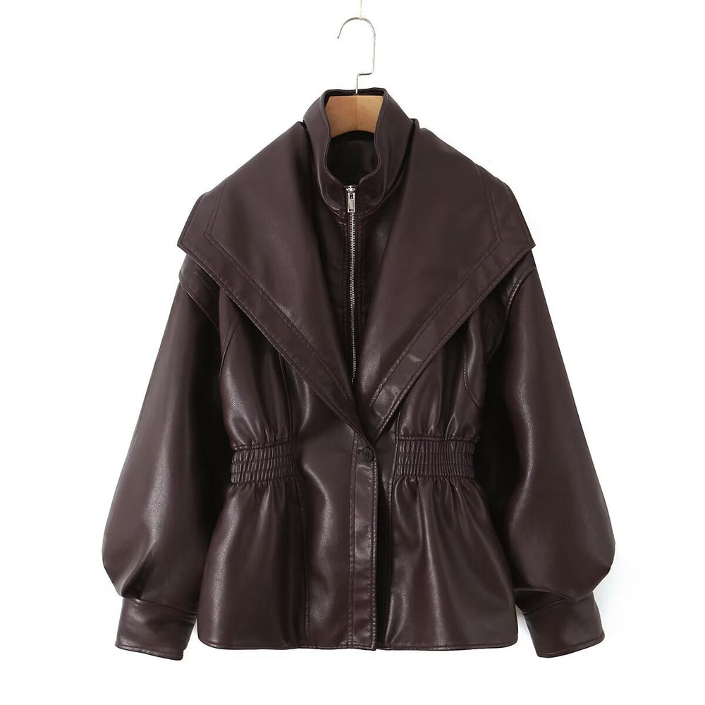 Damen Kunstlederjacke mit asymmetrischem Kragen und tailliertem Schnitt EB