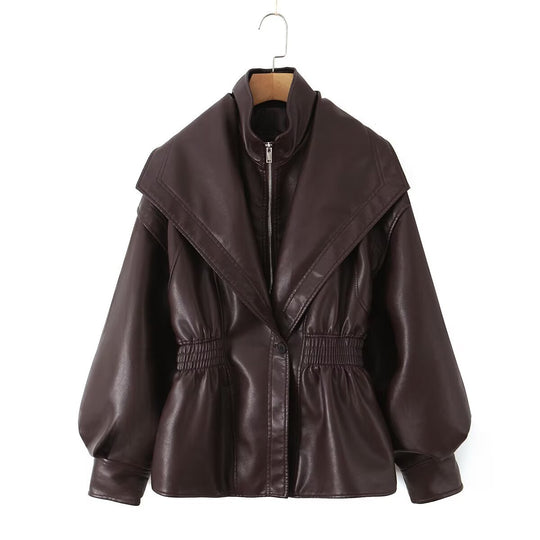 Damen Kunstlederjacke mit asymmetrischem Kragen und tailliertem Schnitt EB