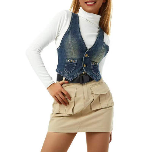 Damen Jeans-Weste mit praktischen Taschen und modischem Detail EB