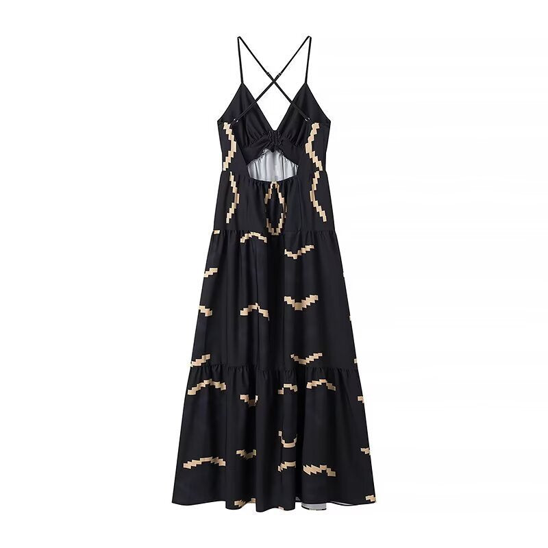 Damen Maxikleid mit elegantem V-Ausschnitt und tiefem Rüschensaum EB
