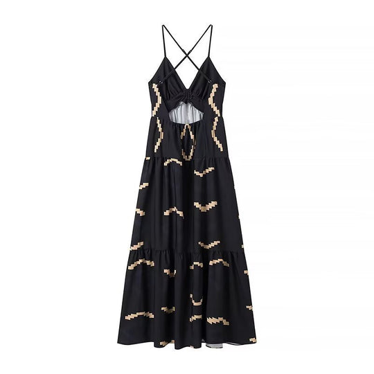 Damen Maxikleid mit elegantem V-Ausschnitt und tiefem Rüschensaum EB