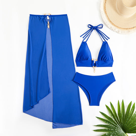 Damen Bikini-Set mit schickem Wickelrock und raffiniertem Halterneck EB