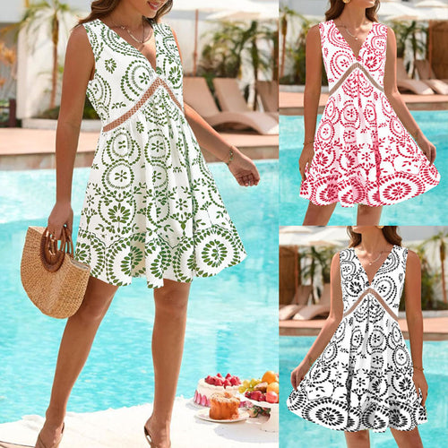 Damen Sommerkleid im eleganten A-Linien-Schnitt mit floralem Spinnennetz-Design EB