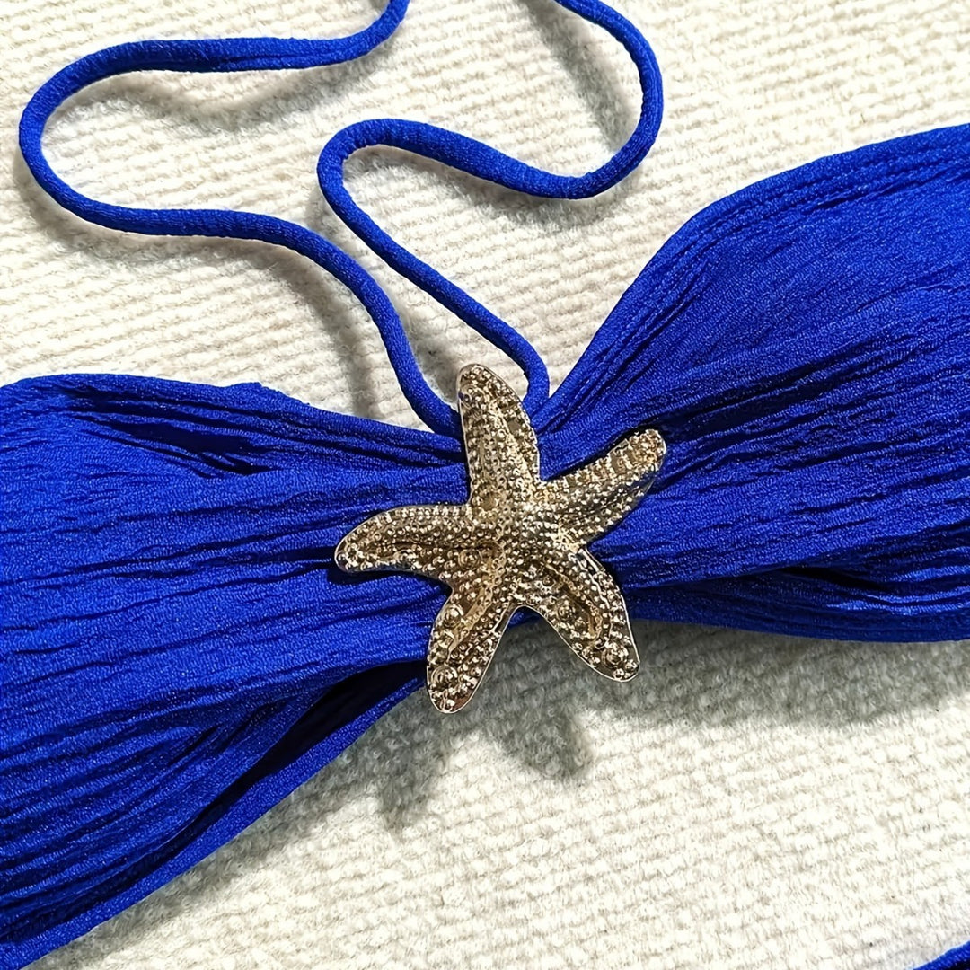 Damen Bandeau-Bikini-Set mit verspieltem Wickelrock und funkelndem Starfish-Detail EB
