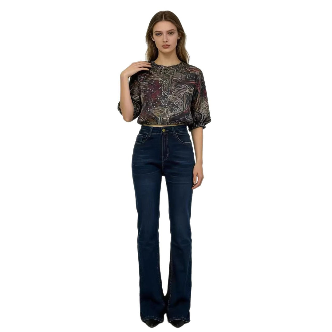 Damen hoch taillierte Bootcut Jeans im eleganten Design EB