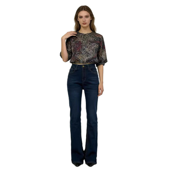 Damen hoch taillierte Bootcut Jeans im eleganten Design EB