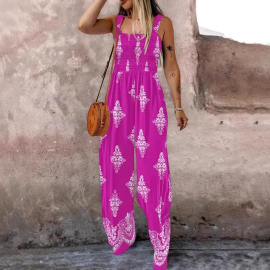 Damen Jumpsuit mit elastischem Taillenbund und floralen Verzierungen EB