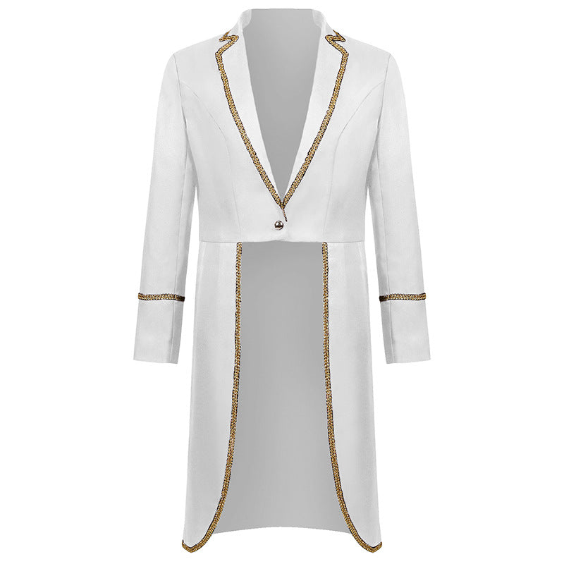 Damen nan langer taillierter Blazer-Mantel mit goldener Kettendetail und einreihigem Verschluss Eb