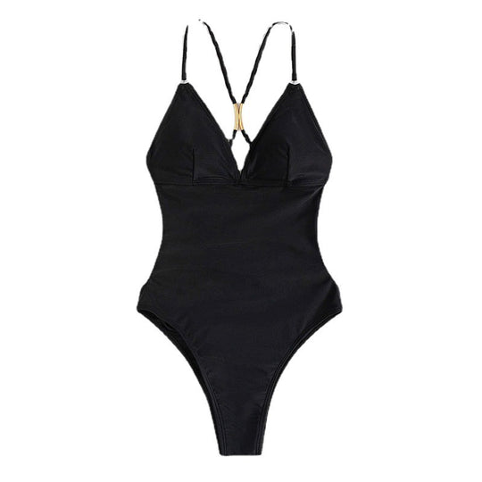Damen Eleganter Einteiler Badeanzug mit goldenen Details EB