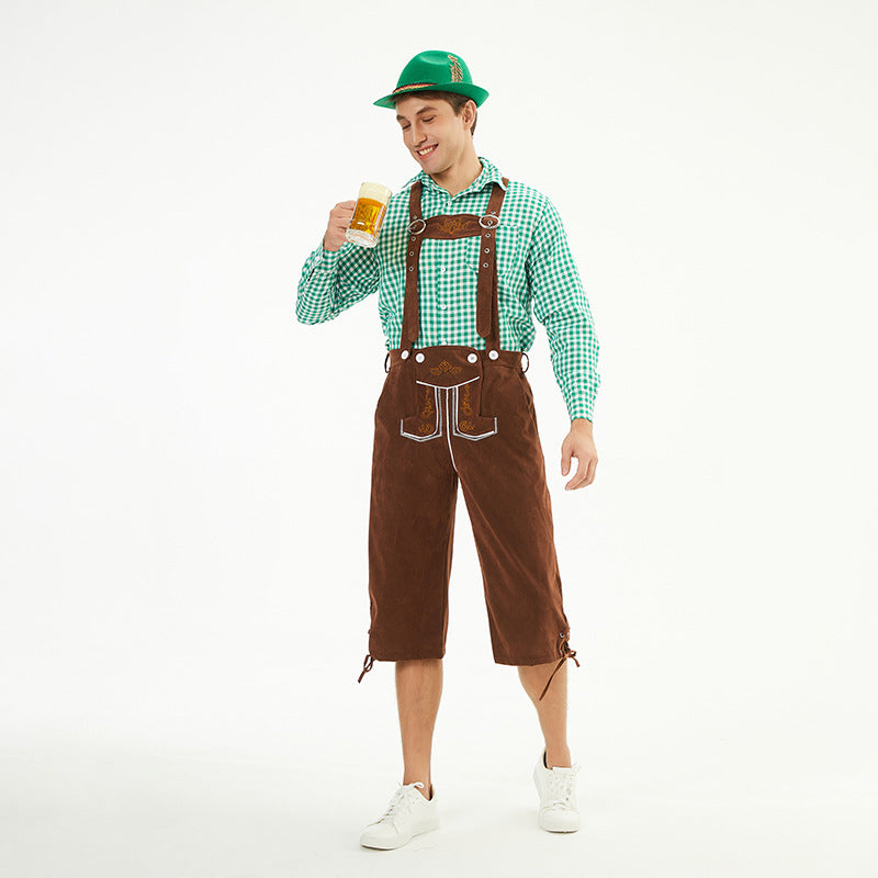 Herren nan knielange Trachten-Latzhose mit verstellbaren Trägern und dekorativer Stickerei EB