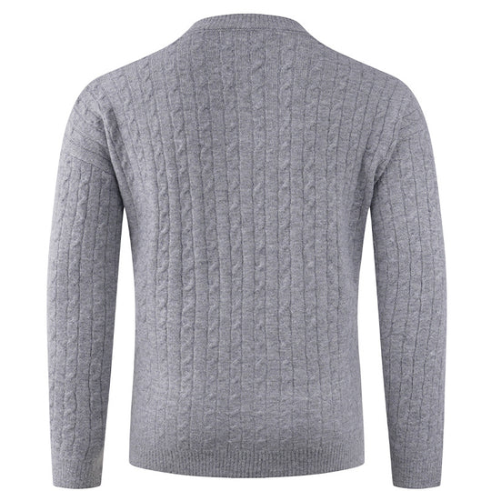 Herren Grobstrickpullover mit modernem Schalkragen und Knopfdetails EB