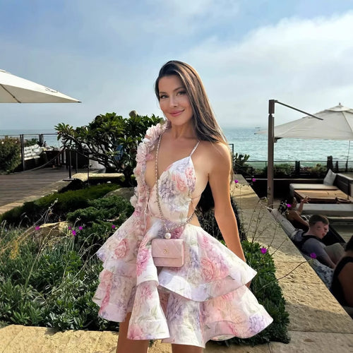Damen Maxikleid mit asymmetrischem Schnitt und verspieltem Rüschendesign EB