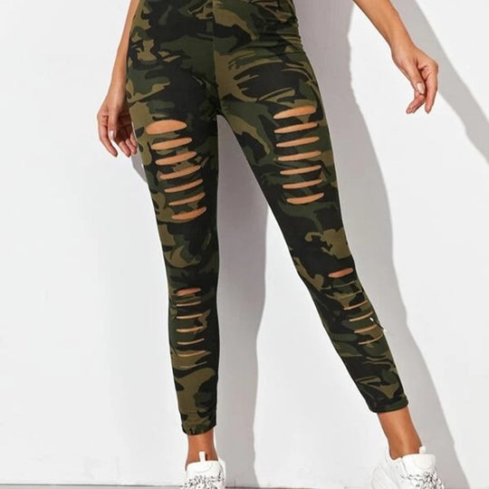 Damen Sportliche Leggings mit modischen Riss-Details EB