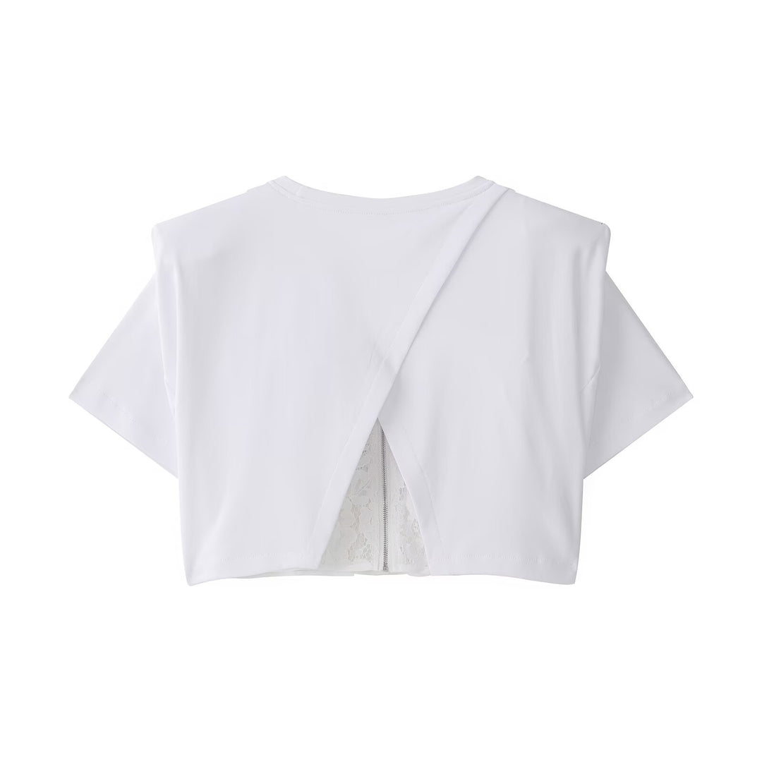 Damen Crop-T-Shirt mit eleganter Spitzenunterlage EB