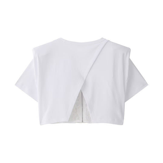 Damen Crop-T-Shirt mit eleganter Spitzenunterlage EB