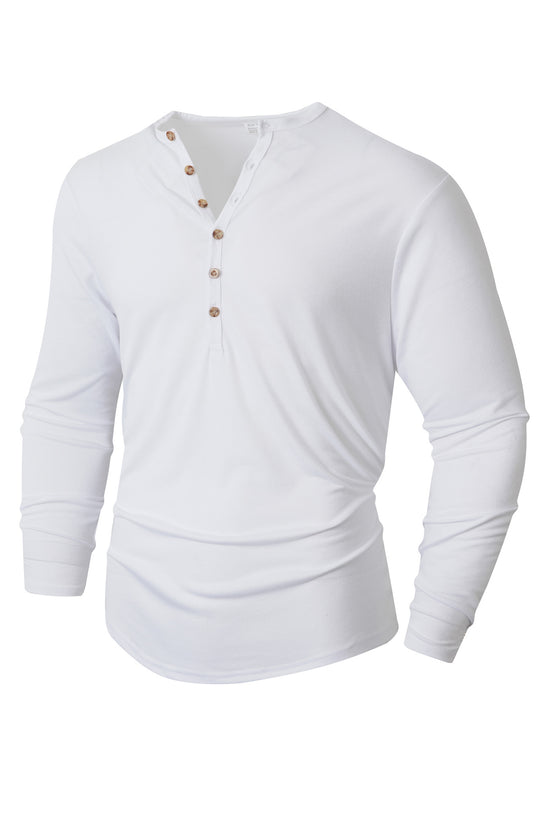 Herren Langarm Henley-Shirt mit Knopfleiste und weichem Baumwollmix EB