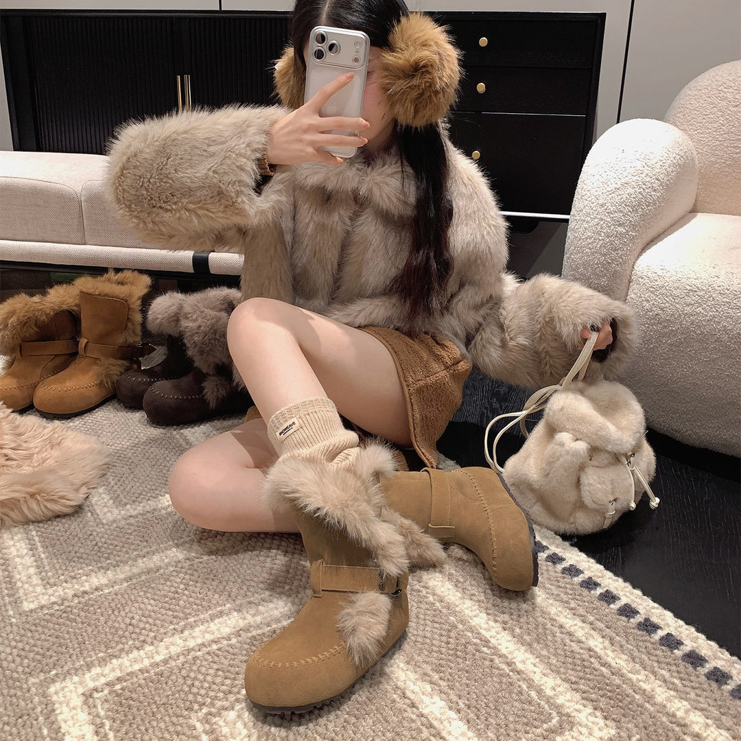 Damen kuschelige Winterboots mit weichem Innenfutter und modischem Fellrand EB