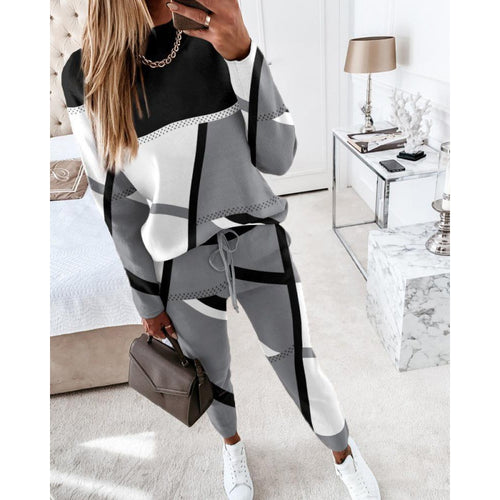 Damen trendy Sweatanzug mit grafischem Muster EB