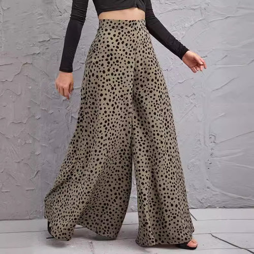 Damen Weite Palazzo-Hose mit modernem Punktmuster und hohem Bund EB