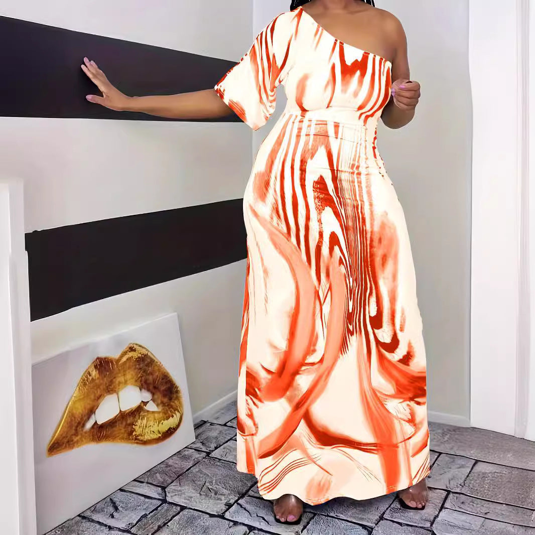 Damen Maxikleid mit asymmetrischem Schnitt und elegantem Muster EB