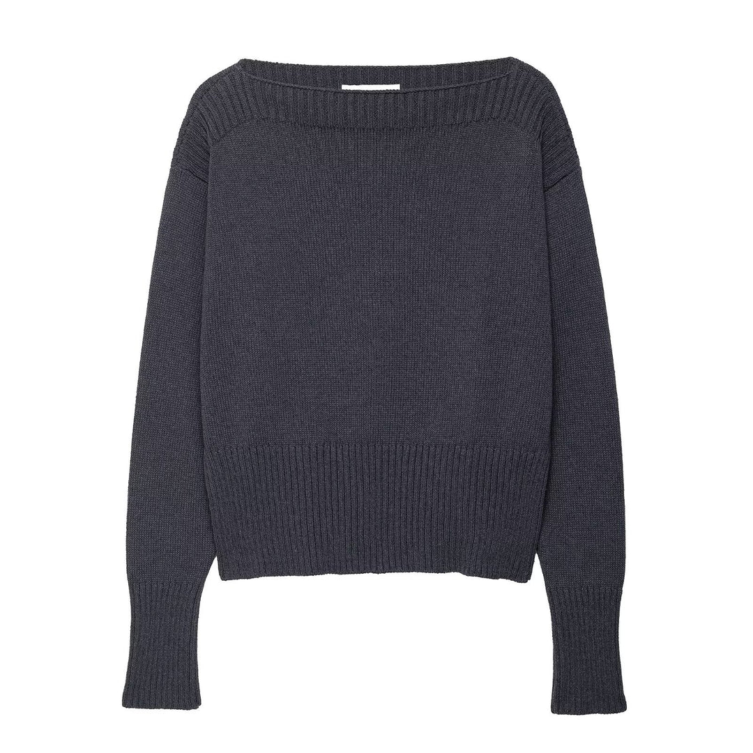 Damen eleganter Oversized-Strickpullover mit weitem Rundhalsausschnitt EB