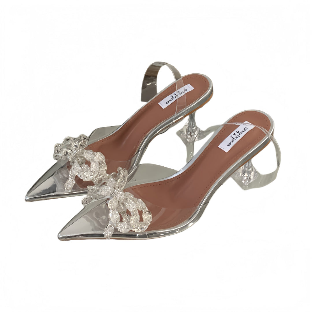 Damen Transparente High Heels mit funkelndem Schleifen-Detail EB