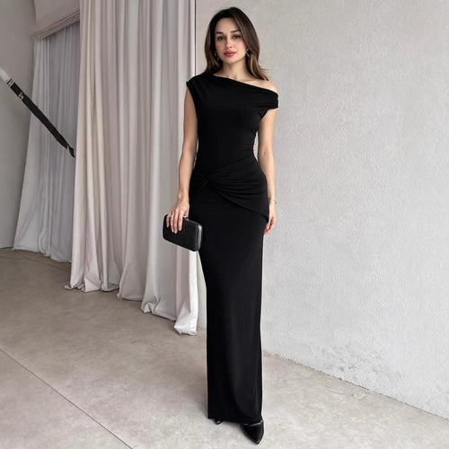 Damen Elegantes Maxikleid mit Off-Shoulder Design und dekorativer Raffung EB