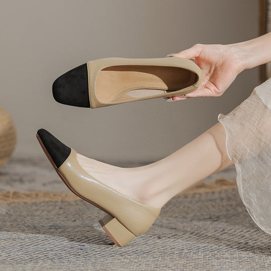 Damen Ballerinas mit elegantem Kontrast und komfortablem Blockabsatz EB