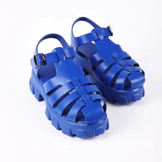 Damen  robuste Plateau-Sandalen mit mehreren Zier- und Komfortriemen, verstellbarer Metall-Schnalle und profiliertem Traktorabsatz EB