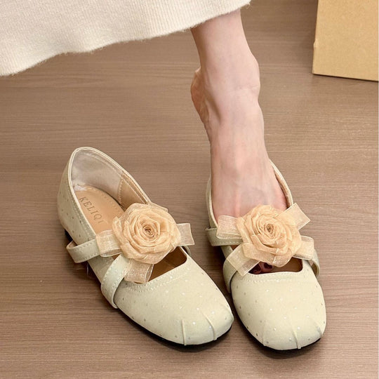 Damen elegante Ballerinas mit dekorativen Blütenapplikationen EB