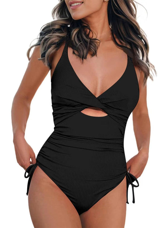 Damen Einteiler Badeanzug mit subtilen Cut-Outs und verstellbaren Trägern EB