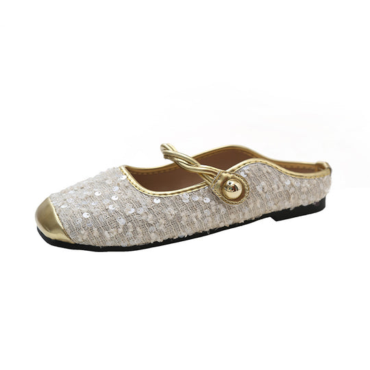 Damen elegante Slip-On Balettschläppchen mit glitzernden Applikationen EB