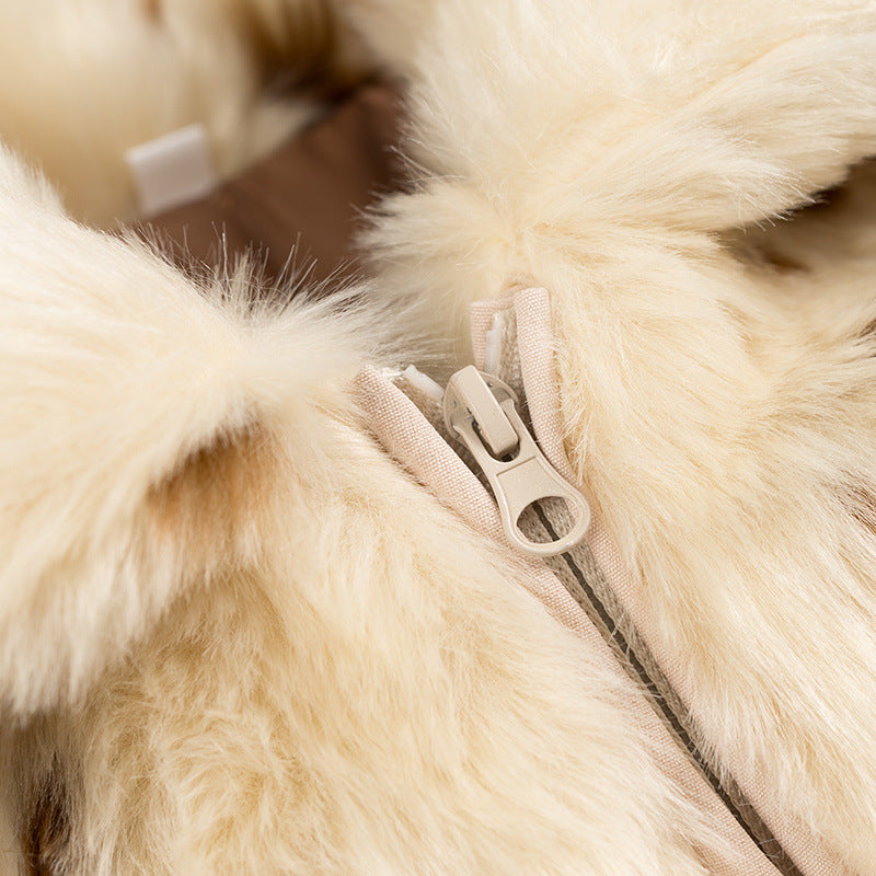 Damen Modische Kunstfelljacke mit tierischem Muster und elegantem Kragen EB
