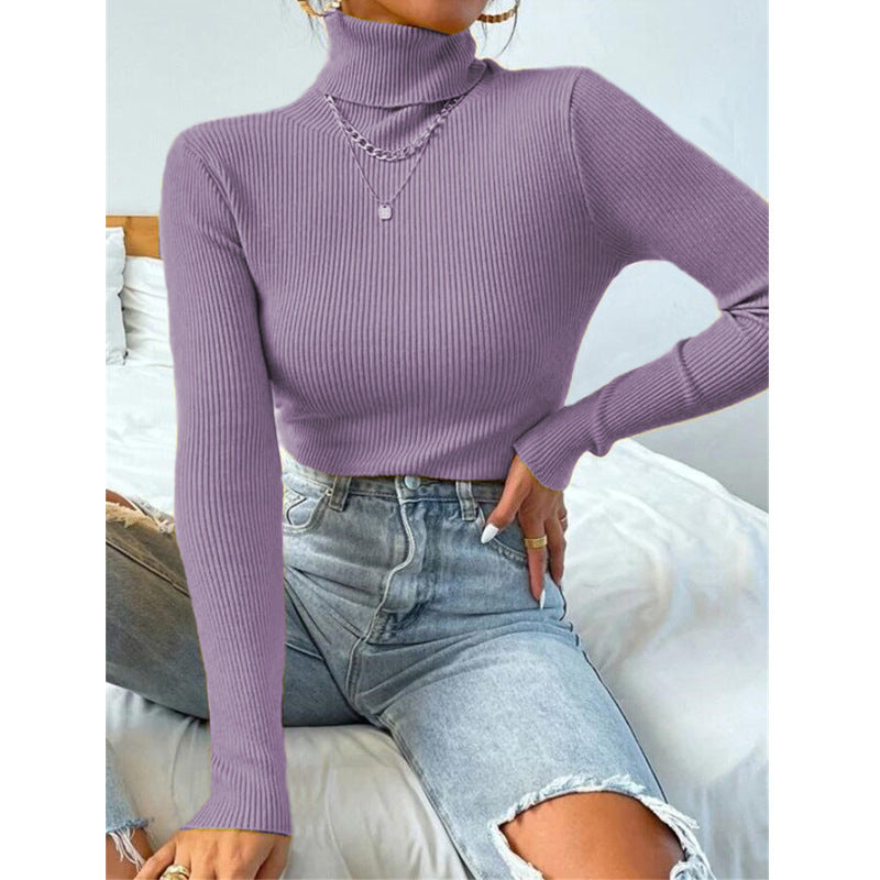 Damen Eleganter Rollkragenpullover mit feiner Rippstruktur EB