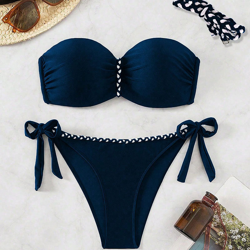 Damen Bandeau-Bikini-Set mit raffinierten Bindebändern EB