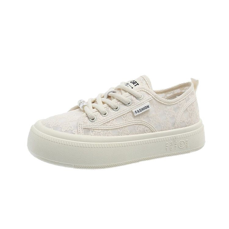 Damen modische Sneaker mit trendiger Perlenschnürung und robuster Gummisohle EB