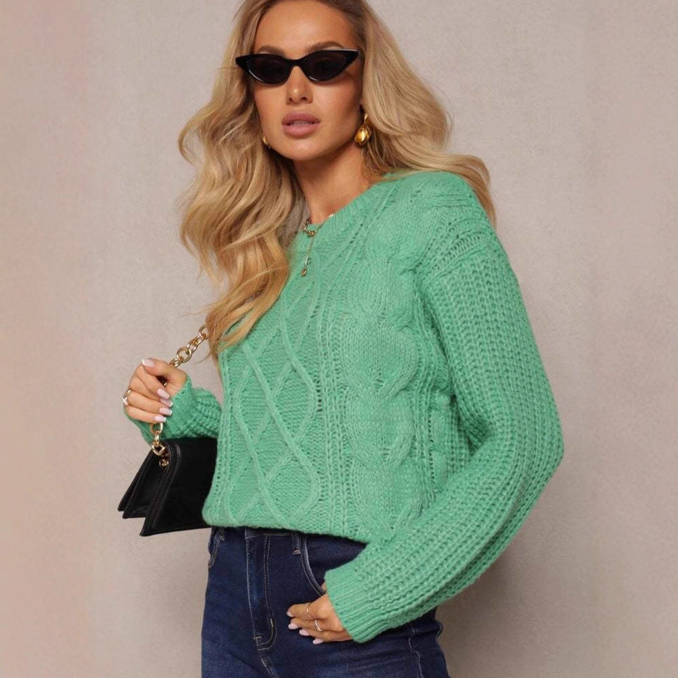 Damen lässiger Grobstrickpullover mit modernem Zopfdesign und gemütlichem Schnitt EB