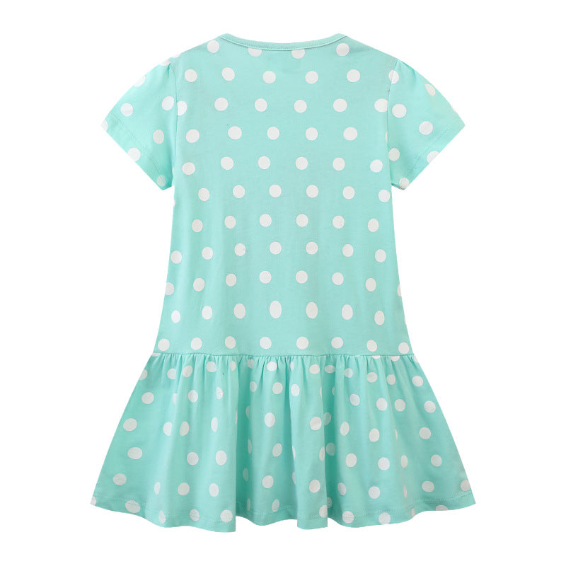 Mädchen Polka Dots Kleid mit süßem Reh-Design EB